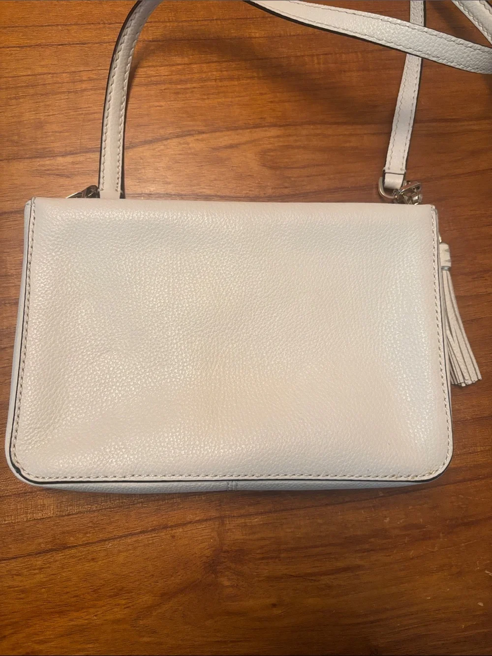 kate spade Cream Pebbled Leather Crossbody with Tassel